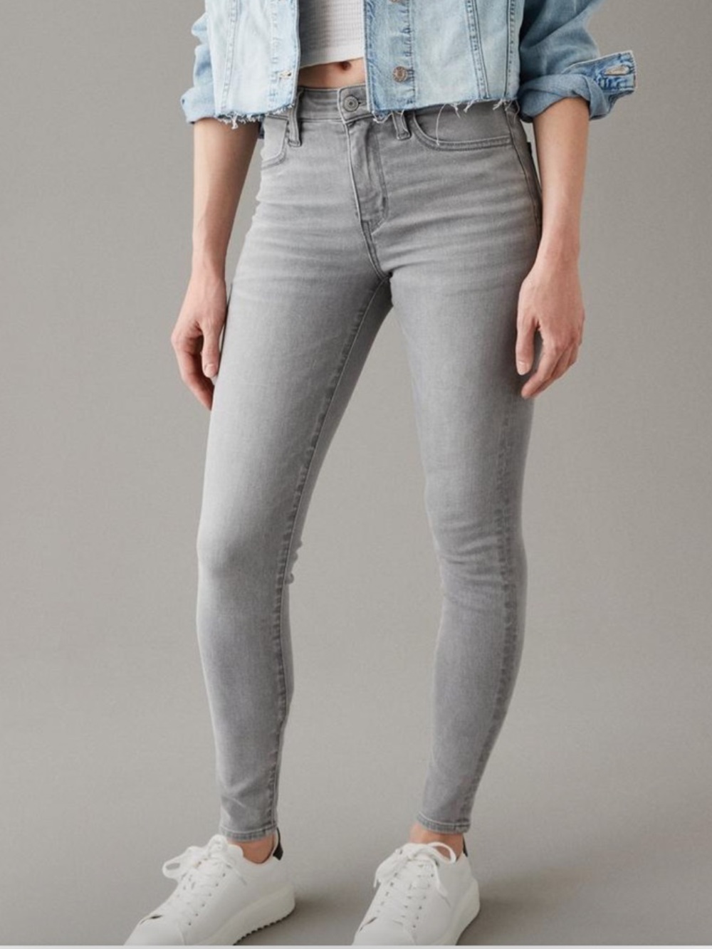 Extra Long American Eagle Outfitters Light Grey High-Rise Jegging